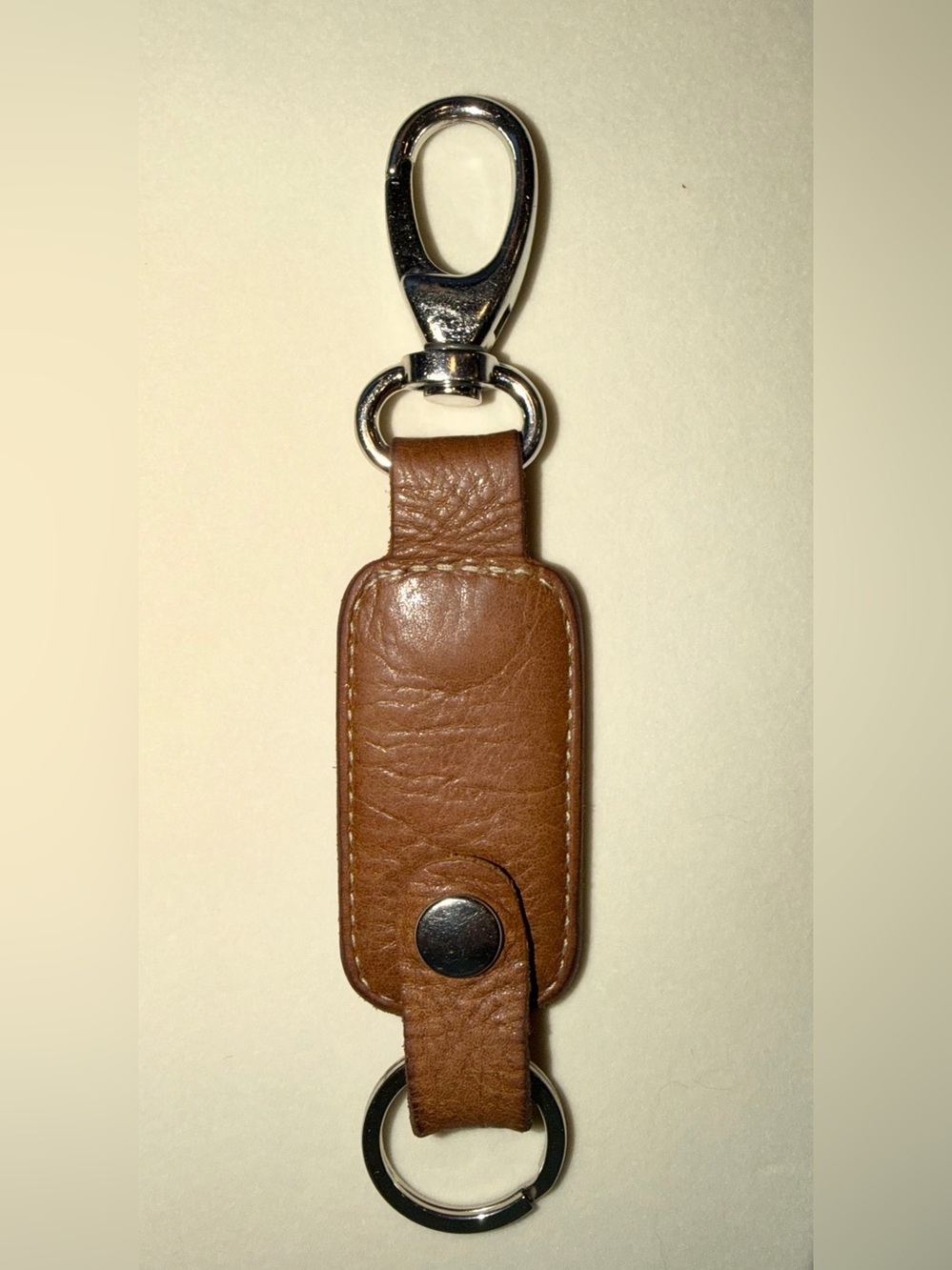 Roots Brown Leather Key Fob with Silver Hardware - Picture 2 of 4